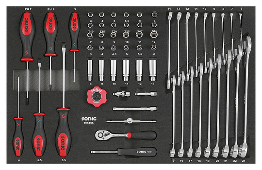 Sonic Socket set 1/4" with wrenches and screwdrivers 61 pcs 106105
