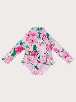 Monsoon Baby Girls S.E.W. Floral Skirted Upf50 Swimsuit - Pale Pink