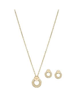Emporio Armani Sentimental Womens Necklace & Stud Earring Jewellery Set, Rose Gold, Women