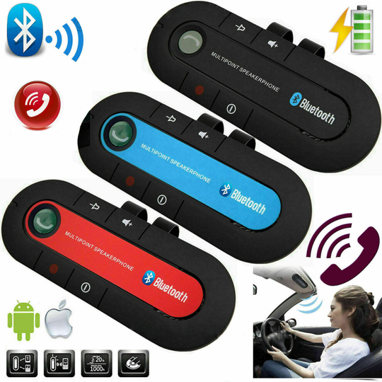 (Blue) Wireless Bluetooth Speaker Hands-Free Car Kit Speakerphone Visor Clip Receiver
