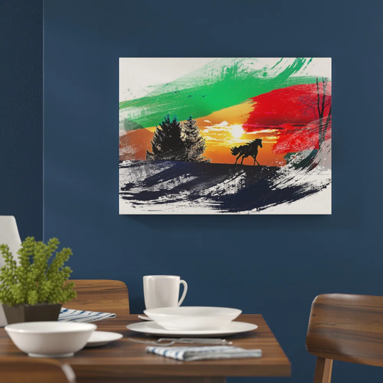 'Wild Horse Sunset Birds Landscape' Graphic Art Print Poster