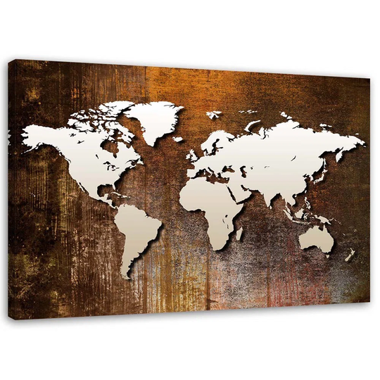 Canvas Print World Map Metal Brown