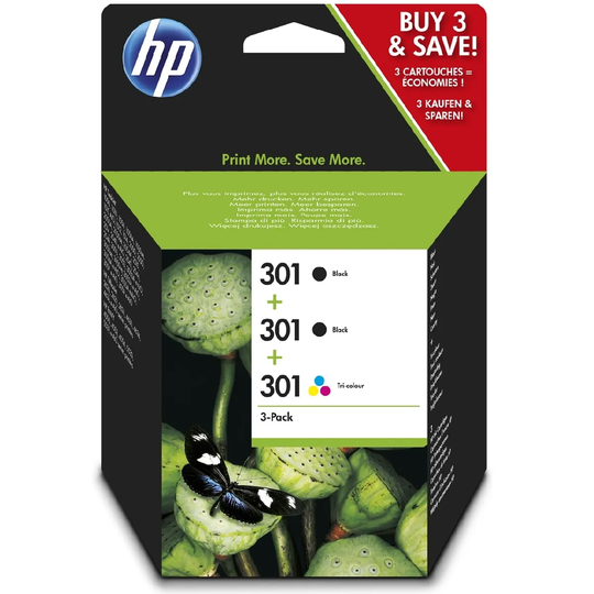HP 301 Black(2)/Tri-colour(1) 3-pack Original Ink Cartridges