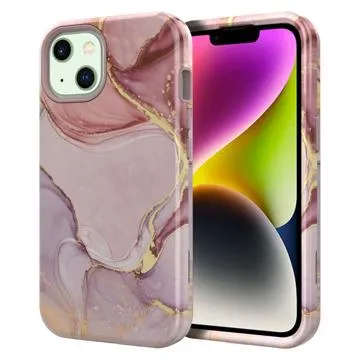 Stylish Gradient iPhone 14 Plus Hybrid Case - Marble - Rose Gold