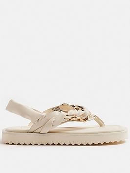 River Island Girls Chain Plait Toe Post Sandals - Cream, Cream, Size 10 Younger