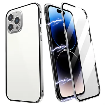 R-Just iPhone 14 Pro Max Magnetic Case with Tempered Glass - Silver