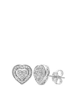 Love Diamond Sterling Silver 15 Point Diamond Heart Earrings