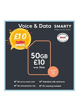 Smarty 50Gb Data, Unlimited Calls And Texts With Eu Roaming Included Up To 12Gb, One Month Sim, No Contract And 5G At No Extra Cost