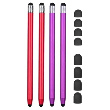 2-in-1 Universal Capacitive Stylus Pen - 4 Pcs. - Red / Purple