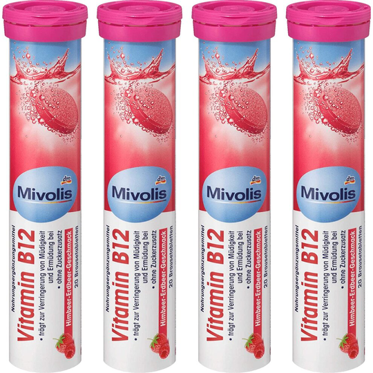 MIVOLIS Vitamin B12 effervescent Tablets - Dietary Supplements 4 Packs