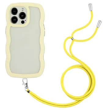 Wavy Edge iPhone 14 Pro Hybrid Case with Lanyard - Yellow
