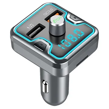Fast Car Charger & Bluetooth FM Transmitter T45Q - Black