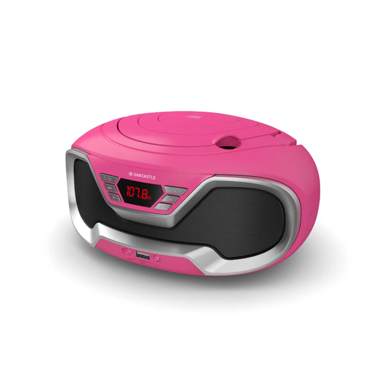 Oakcastle Cd200 Pink Bluetooth Boombox With Fm Radio And Cd Player Pink
