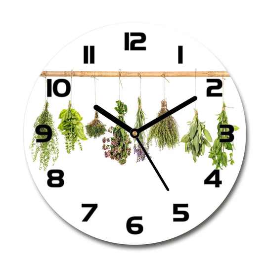 Glass Wall Clock 30Cm Round Decoration Picture Wall Art Modern Decoration Kitchen Living Room Silent - Herbs On A String,55783729