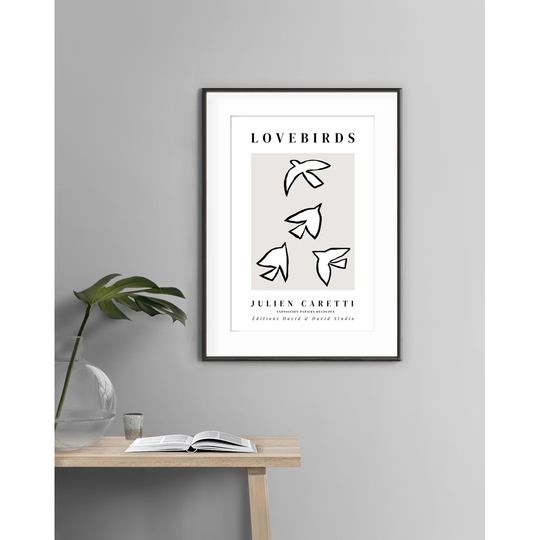 Lovebirds Fond Gris - Picture Frame Graphic Art Print on Paper