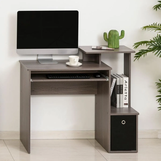 HOMCOM Computer Desk With Sliding Keyboard Tray Storage Drawer Grey