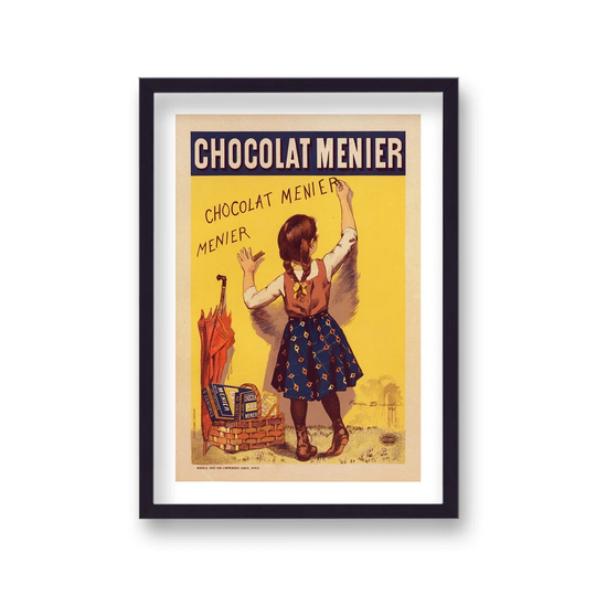 Vintage French Advertising Print Menier Chocolat Young Girl Writing On Wall