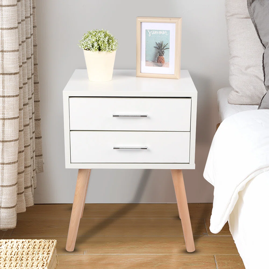 Stable Bedside Table With Two Drawers Floor Cabinet Bedroom Nightstand Storage Organizer