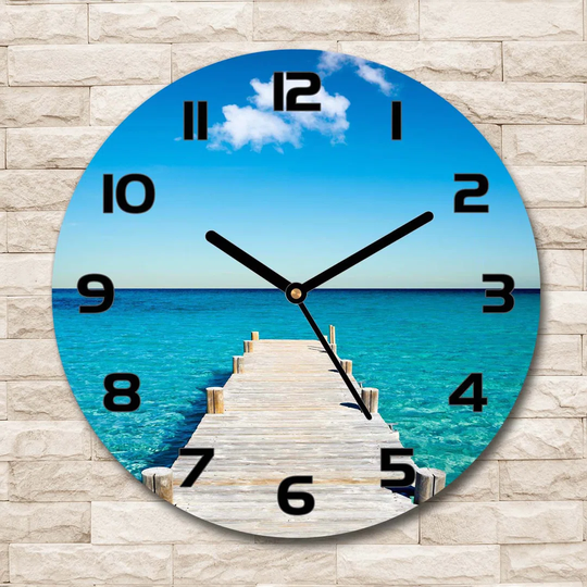 Glass Wall Clock 30Cm Round Decoration Picture Wall Art Modern Decoration Kitchen Living Room Silent - Wooden Pier,36445541