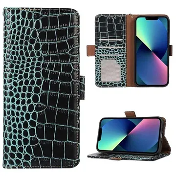 Crocodile Series iPhone 13 Wallet Leather Case with RFID - Green
