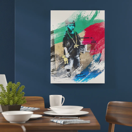 'Banksy Kid with Ghetto Blaster Graffiti Art' Graphic Art Print Poster