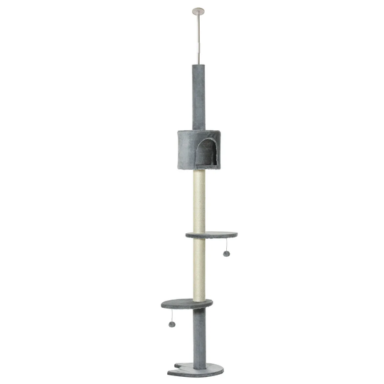 Pawhut Cat Tree With Solid Scratching Post - Light Grey