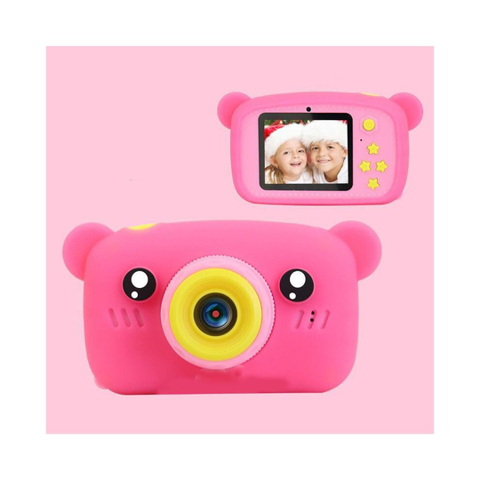 (Bear Pink) HD 1080P Kids Digital Camera Cartoon Screen Xmas Gift
