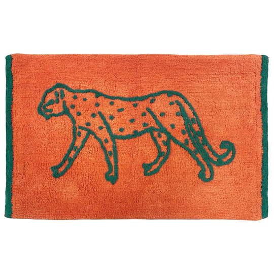 Furn. Leopard Knitted Cotton Anti-slip Bath Mat Orange