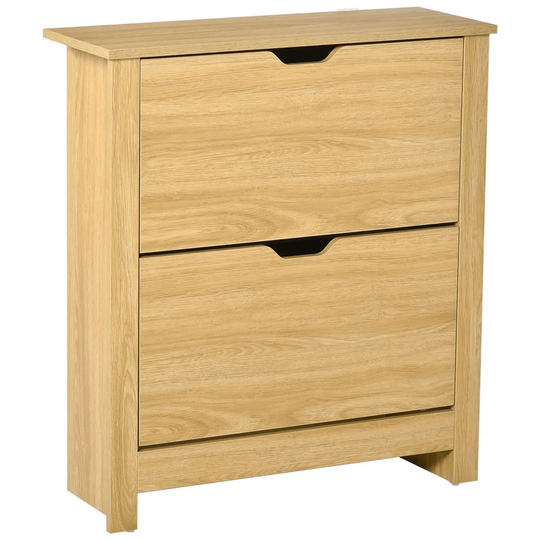 HOMCOM Shoe Storage Cabinet 4 Shelves 2 Drawers Tabletop 4 Legs Modern Brown