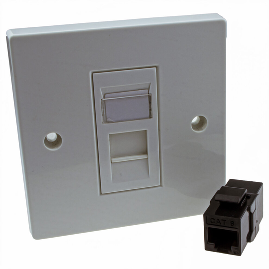 kenable Through Coupler Faceplate Cat6 1 Port RJ45 Socket Network UK Plate