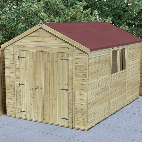 Forest Garden Timberdale T&G Pressure Treated 12x8 Apex Shed - Double Door