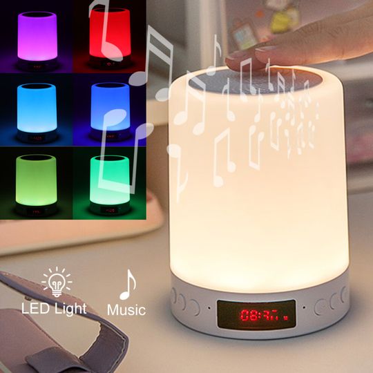 Bluetooth Speaker Dimmable LED Touch Night Light With Alarm Clock