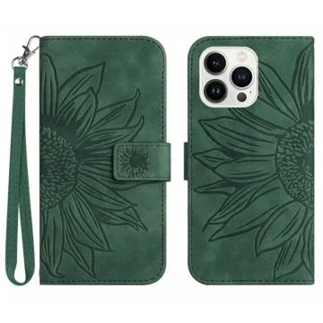 Sunflower Series iPhone 14 Pro Max Wallet Case - Dark Green
