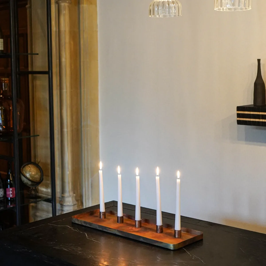 Ivyline Copper Rectangle Centrepiece Metal with Magnetic Candle Holders W60Cm