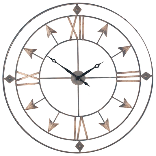 Celestial Antique Grey & Gold Metal Large Round Wall Clock