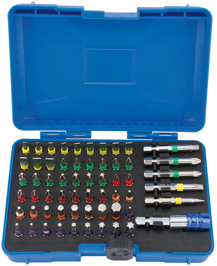 Draper Coloured Screwdriver Bit Set With Magnetic Holder (60 piece) CMBH60 82405