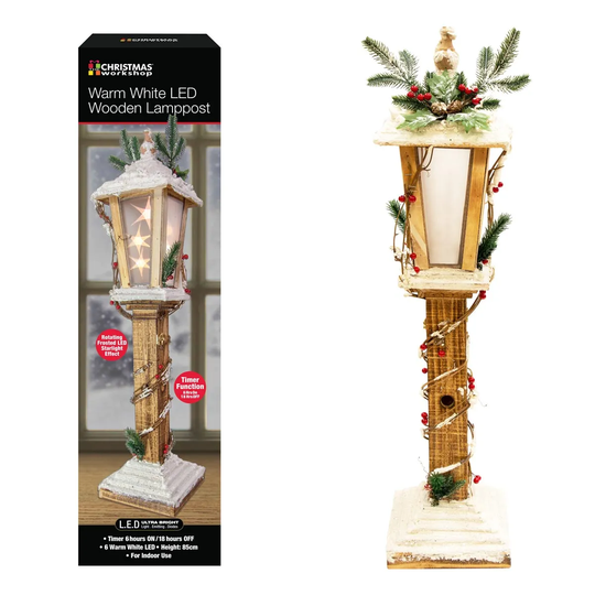 Christmas Workshop Wooden Lamp Post with Rotating Star LED Light