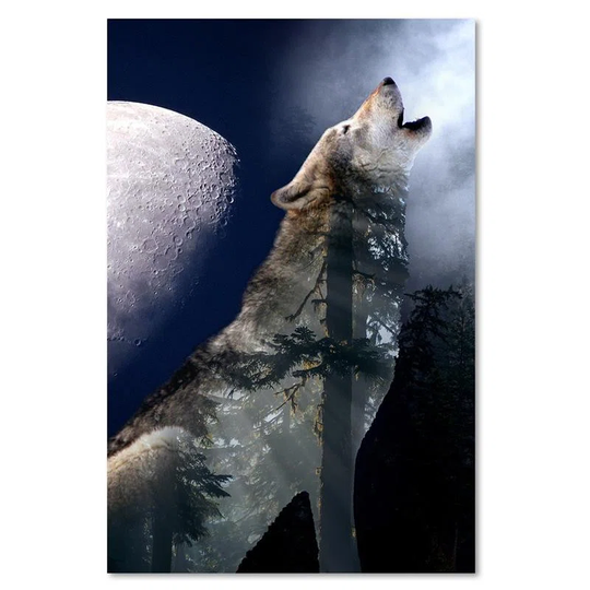 Canvas Print Wolf Night Moon Nature