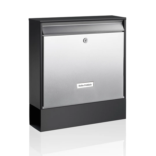 Oxford Black & Stainless Steel Wall Mounted Lockable Weatherproof Post Box & Intergrated Newspaper Holder