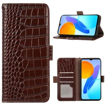 Crocodile Series Honor X8 Wallet Leather Case with RFID - Brown