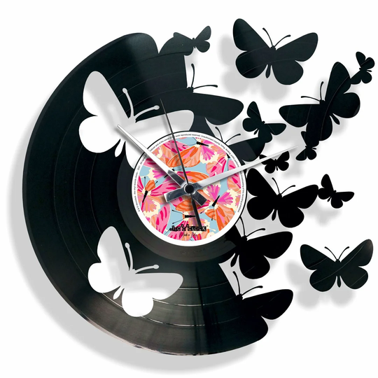 Vinyl with Butterflies 30cm Silent Wall Clock