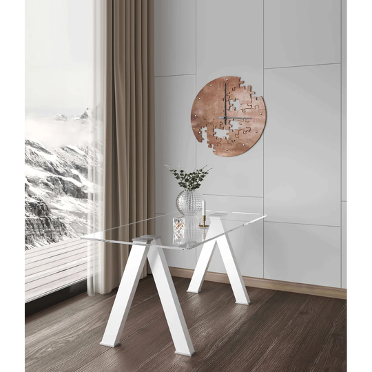 Criss Cross Tempered Glass White Coffee Table