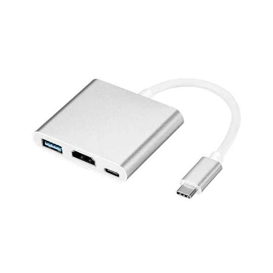 (Sliver) 3 in 1 Hub Adapter Cable 4K USB 3.1 Type-C to HDMI / USB 3.0 / USB-C For Laptop