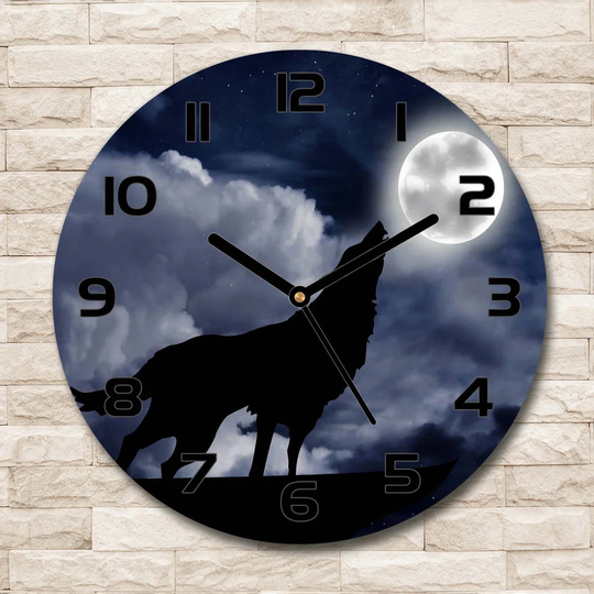 Decoration Picture Art Modern Kitchen Living Room Howling Wolf Full Moon 30cm Silent Wall Clock