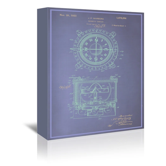Magnetic Compass Blue - Wrapped Canvas Graphic Art Print
