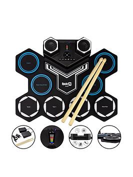 Rockjam Rechargeable Bluetooth Roll Up Drum Kit With Inbuilt Speakers &Amp; Drumsticks