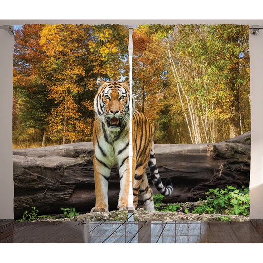Tiger in the Forest Standing and Gazing at the Camera Beast Habitat Picture Room Darkening Curtains