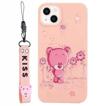 Kiss Series iPhone 14 Plus TPU Case with Strap - Bear