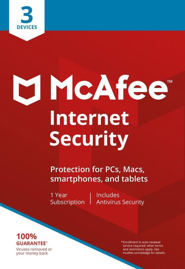 McAfee Internet Security 3 Devices 1 Year Subscription - Electronic Software Download