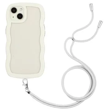 Wavy Edge iPhone 14 Plus Hybrid Case with Lanyard - White